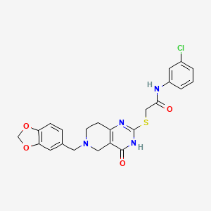 molecular formula C23H21ClN4O4S B2925427 2-((6-(苯并[d][1,3]二氧杂环-5-基甲基)-4-氧代-3,4,5,6,7,8-六氢吡啶并[4,3-d]嘧啶-2-基)硫代)-N-(3-氯苯基)乙酰胺 CAS No. 946322-49-2