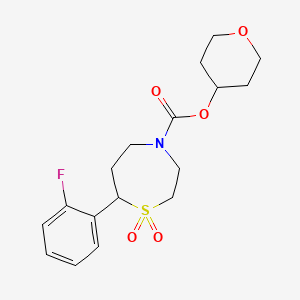 molecular formula C17H22FNO5S B2925440 tetrahydro-2H-pyran-4-yl 7-(2-fluorophenyl)-1,4-thiazepane-4-carboxylate 1,1-dioxide CAS No. 2195875-13-7
