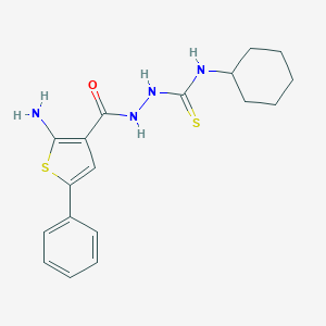 molecular formula C18H22N4OS2 B292545 2-[(2-amino-5-phenyl-3-thienyl)carbonyl]-N-cyclohexylhydrazinecarbothioamide 