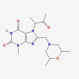 molecular formula C17H25N5O4 B2925467 8-[(2,6-Dimethylmorpholin-4-yl)methyl]-3-methyl-7-(3-oxobutan-2-yl)purine-2,6-dione CAS No. 1005130-92-6