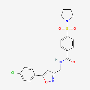 molecular formula C21H20ClN3O4S B2925508 N-((5-(4-chlorophenyl)isoxazol-3-yl)methyl)-4-(pyrrolidin-1-ylsulfonyl)benzamide CAS No. 946210-52-2