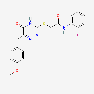 molecular formula C20H19FN4O3S B2925547 2-((6-(4-ethoxybenzyl)-5-oxo-4,5-dihydro-1,2,4-triazin-3-yl)thio)-N-(2-fluorophenyl)acetamide CAS No. 898605-84-0