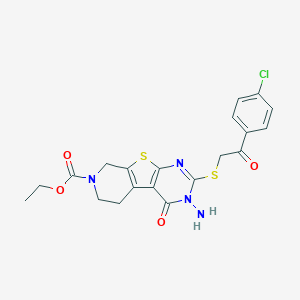 Ethyl 4-amino-5-[2-(4-chlorophenyl)-2-oxoethyl]sulfanyl-3-oxo-8-thia-4,6,11-triazatricyclo[7.4.0.02,7]trideca-1(9),2(7),5-triene-11-carboxylate