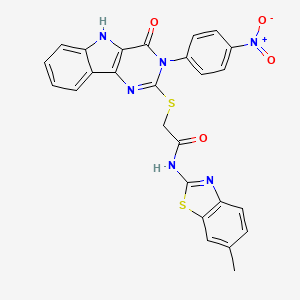 molecular formula C26H18N6O4S2 B2925558 N-(6-methylbenzo[d]thiazol-2-yl)-2-((3-(4-nitrophenyl)-4-oxo-4,5-dihydro-3H-pyrimido[5,4-b]indol-2-yl)thio)acetamide CAS No. 536716-99-1