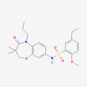 molecular formula C23H30N2O5S B2925570 N-(3,3-二甲基-4-氧代-5-丙基-2,3,4,5-四氢苯并[b][1,4]恶杂环庚-8-基)-5-乙基-2-甲氧基苯磺酰胺 CAS No. 921992-75-8