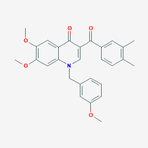 molecular formula C28H27NO5 B2925575 3-(3,4-Dimethylbenzoyl)-6,7-dimethoxy-1-[(3-methoxyphenyl)methyl]quinolin-4-one CAS No. 866864-86-0