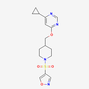 molecular formula C16H20N4O4S B2925581 4-((4-(((6-环丙基嘧啶-4-基)氧基)甲基)哌啶-1-基)磺酰基)异恶唑 CAS No. 2320665-77-6