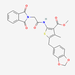 molecular formula C25H20N2O7S B2925586 Methyl 5-(1,3-benzodioxol-5-ylmethyl)-2-[[2-(1,3-dioxoisoindol-2-yl)acetyl]amino]-4-methylthiophene-3-carboxylate CAS No. 476366-99-1