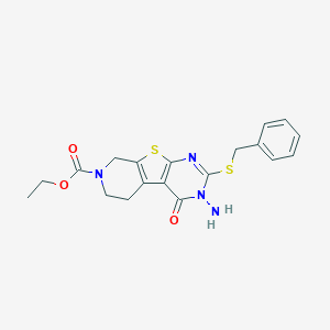 molecular formula C19H20N4O3S2 B292559 ethyl 3-amino-2-(benzylsulfanyl)-4-oxo-3,5,6,8-tetrahydropyrido[4',3':4,5]thieno[2,3-d]pyrimidine-7(4H)-carboxylate 