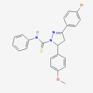 molecular formula C23H20BrN3OS B2925593 3-(4-bromophenyl)-5-(4-methoxyphenyl)-N-phenyl-4,5-dihydro-1H-pyrazole-1-carbothioamide CAS No. 394229-64-2