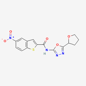 molecular formula C15H12N4O5S B2925596 5-硝基-N-(5-(四氢呋喃-2-基)-1,3,4-恶二唑-2-基)苯并[b]噻吩-2-甲酰胺 CAS No. 921860-46-0