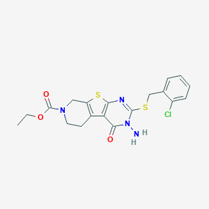 molecular formula C19H19ClN4O3S2 B292560 ethyl 3-amino-2-[(2-chlorobenzyl)sulfanyl]-4-oxo-3,5,6,8-tetrahydropyrido[4',3':4,5]thieno[2,3-d]pyrimidine-7(4H)-carboxylate 