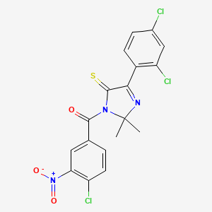 molecular formula C18H12Cl3N3O3S B2925617 1-(4-氯-3-硝基苯甲酰)-4-(2,4-二氯苯基)-2,2-二甲基-2,5-二氢-1H-咪唑-5-硫酮 CAS No. 899782-02-6