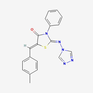 molecular formula C19H15N5OS B2925619 5-[(Z)-(4-methylphenyl)methylidene]-3-phenyl-2-(4H-1,2,4-triazol-4-ylimino)-1,3-thiazolan-4-one CAS No. 478077-81-5