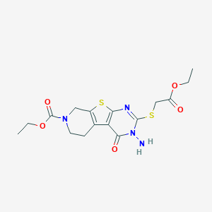 molecular formula C16H20N4O5S2 B292562 ethyl 3-amino-2-[(2-ethoxy-2-oxoethyl)sulfanyl]-4-oxo-3,5,6,8-tetrahydropyrido[4',3':4,5]thieno[2,3-d]pyrimidine-7(4H)-carboxylate 