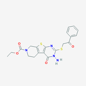 molecular formula C20H20N4O4S2 B292563 ethyl 3-amino-4-oxo-2-[(2-oxo-2-phenylethyl)sulfanyl]-3,5,6,8-tetrahydropyrido[4',3':4,5]thieno[2,3-d]pyrimidine-7(4H)-carboxylate 