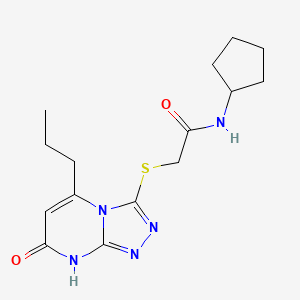 molecular formula C15H21N5O2S B2925632 N-cyclopentyl-2-((7-oxo-5-propyl-7,8-dihydro-[1,2,4]triazolo[4,3-a]pyrimidin-3-yl)thio)acetamide CAS No. 891123-24-3