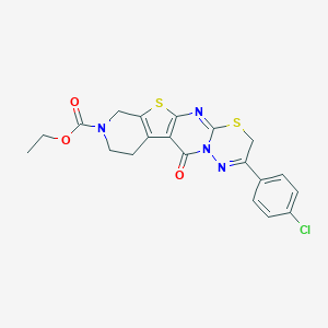 molecular formula C20H17ClN4O3S2 B292565 Ethyl 6-(4-chlorophenyl)-9-oxo-4,17-dithia-2,7,8,14-tetrazatetracyclo[8.7.0.03,8.011,16]heptadeca-1(10),2,6,11(16)-tetraene-14-carboxylate 