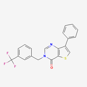 molecular formula C20H13F3N2OS B2925653 7-phenyl-3-[3-(trifluoromethyl)benzyl]thieno[3,2-d]pyrimidin-4(3H)-one CAS No. 1105224-80-3