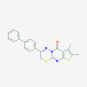 molecular formula C22H17N3OS2 B292567 2-[1,1'-biphenyl]-4-yl-7,8-dimethyl-3H,9H-thieno[2',3':4,5]pyrimido[2,1-b][1,3,4]thiadiazin-9-one 