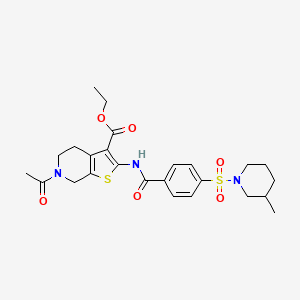 molecular formula C25H31N3O6S2 B2925679 Ethyl 6-acetyl-2-(4-((3-methylpiperidin-1-yl)sulfonyl)benzamido)-4,5,6,7-tetrahydrothieno[2,3-c]pyridine-3-carboxylate CAS No. 449769-55-5