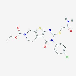 ethyl 2-[(2-amino-2-oxoethyl)sulfanyl]-3-(4-chlorophenyl)-4-oxo-3,5,6,8-tetrahydropyrido[4',3':4,5]thieno[2,3-d]pyrimidine-7(4H)-carboxylate