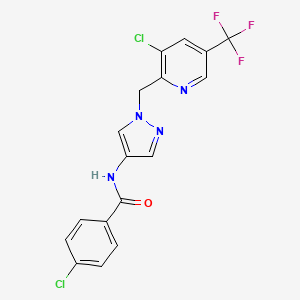 molecular formula C17H11Cl2F3N4O B2925685 4-氯-N-(1-{[3-氯-5-(三氟甲基)吡啶-2-基]甲基}-1H-吡唑-4-基)苯甲酰胺 CAS No. 2058451-74-2