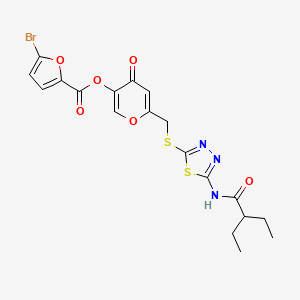 molecular formula C19H18BrN3O6S2 B2925699 6-(((5-(2-ethylbutanamido)-1,3,4-thiadiazol-2-yl)thio)methyl)-4-oxo-4H-pyran-3-yl 5-bromofuran-2-carboxylate CAS No. 896014-25-8