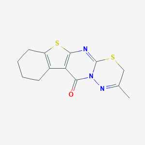 molecular formula C13H13N3OS2 B292570 2-Methyl-7,8,9,10-tetrahydro-3H,11H-[1]benzothieno[2',3':4,5]pyrimido[2,1-b][1,3,4]thiadiazin-11-one 