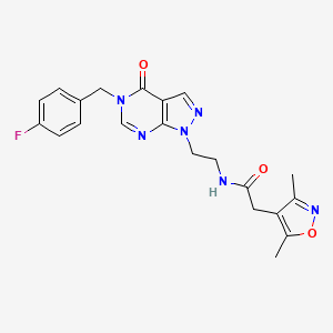 molecular formula C21H21FN6O3 B2925701 2-(3,5-dimethylisoxazol-4-yl)-N-(2-(5-(4-fluorobenzyl)-4-oxo-4,5-dihydro-1H-pyrazolo[3,4-d]pyrimidin-1-yl)ethyl)acetamide CAS No. 1172282-65-3