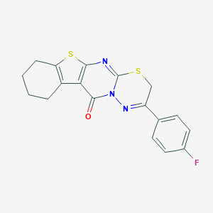 molecular formula C18H14FN3OS2 B292572 2-(4-fluorophenyl)-7,8,9,10-tetrahydro-3H,11H-[1]benzothieno[2',3':4,5]pyrimido[2,1-b][1,3,4]thiadiazin-11-one 
