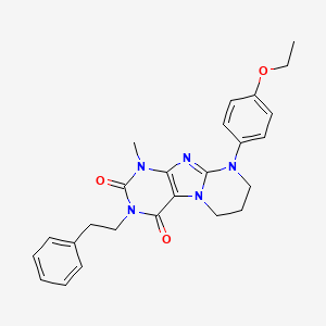 molecular formula C25H27N5O3 B2925745 9-(4-ethoxyphenyl)-1-methyl-3-phenethyl-6,7,8,9-tetrahydropyrimido[2,1-f]purine-2,4(1H,3H)-dione CAS No. 848688-23-3