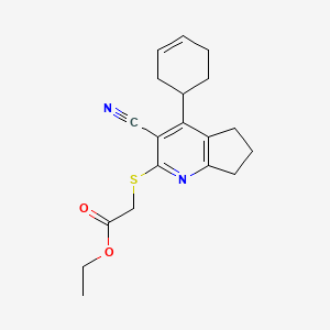 molecular formula C19H22N2O2S B2925759 (3-Cyano-4-cyclohex-3-enyl-6,7-dihydro-5H-[1]pyrindin-2-ylsulfanyl)-acetic acid CAS No. 337500-97-7