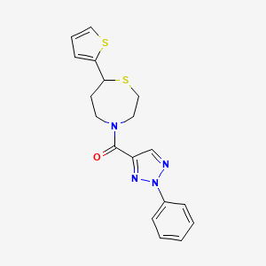 molecular formula C18H18N4OS2 B2925765 (2-phenyl-2H-1,2,3-triazol-4-yl)(7-(thiophen-2-yl)-1,4-thiazepan-4-yl)methanone CAS No. 1705067-77-1