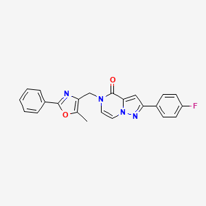 molecular formula C23H17FN4O2 B2925767 2-(4-fluorophenyl)-5-((5-methyl-2-phenyloxazol-4-yl)methyl)pyrazolo[1,5-a]pyrazin-4(5H)-one CAS No. 1358758-09-4