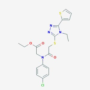 molecular formula C20H21ClN4O3S2 B292577 ethyl [4-chloro({[4-ethyl-5-(2-thienyl)-4H-1,2,4-triazol-3-yl]sulfanyl}acetyl)anilino]acetate 