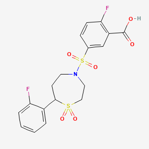 molecular formula C18H17F2NO6S2 B2925771 2-氟-5-((7-(2-氟苯基)-1,1-二氧化-1,4-噻吩-4-基)磺酰基)苯甲酸 CAS No. 2309346-10-7