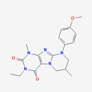 molecular formula C19H23N5O3 B2925778 3-ethyl-9-(4-methoxyphenyl)-1,7-dimethyl-7,8-dihydro-6H-purino[7,8-a]pyrimidine-2,4-dione CAS No. 845799-38-4