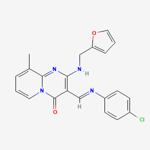 molecular formula C21H17ClN4O2 B2925779 (E)-3-(((4-chlorophenyl)imino)methyl)-2-((furan-2-ylmethyl)amino)-9-methyl-4H-pyrido[1,2-a]pyrimidin-4-one CAS No. 463358-21-6