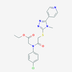 molecular formula C20H20ClN5O3S B292580 ethyl [4-chloro({[4-methyl-5-(4-pyridinyl)-4H-1,2,4-triazol-3-yl]sulfanyl}acetyl)anilino]acetate 