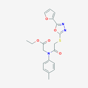 molecular formula C19H19N3O5S B292582 Ethyl [({[5-(2-furyl)-1,3,4-oxadiazol-2-yl]sulfanyl}acetyl)-4-methylanilino]acetate 
