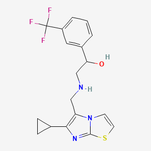 molecular formula C18H18F3N3OS B2925823 2-[({6-Cyclopropylimidazo[2,1-b][1,3]thiazol-5-yl}methyl)amino]-1-[3-(trifluoromethyl)phenyl]ethan-1-ol CAS No. 2093705-20-3