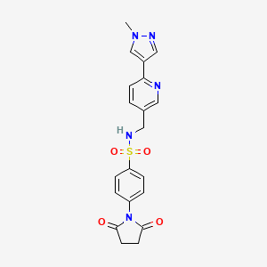 molecular formula C20H19N5O4S B2925838 4-(2,5-二氧代吡咯烷-1-基)-N-((6-(1-甲基-1H-吡唑-4-基)吡啶-3-基)甲基)苯磺酰胺 CAS No. 2034391-47-2