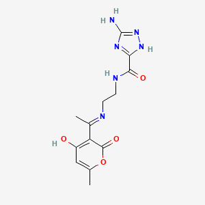 molecular formula C13H16N6O4 B2925846 (E)-5-amino-N-(2-((1-(6-methyl-2,4-dioxo-2H-pyran-3(4H)-ylidene)ethyl)amino)ethyl)-4H-1,2,4-triazole-3-carboxamide CAS No. 1798417-11-4