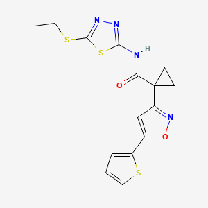 molecular formula C15H14N4O2S3 B2925861 N-(5-(ethylthio)-1,3,4-thiadiazol-2-yl)-1-(5-(thiophen-2-yl)isoxazol-3-yl)cyclopropanecarboxamide CAS No. 1286725-59-4