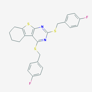 molecular formula C24H20F2N2S3 B292589 2,4-Bis[(4-fluorobenzyl)sulfanyl]-5,6,7,8-tetrahydro[1]benzothieno[2,3-d]pyrimidine 