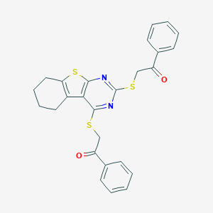 molecular formula C26H22N2O2S3 B292590 2-({2-[(2-Oxo-2-phenylethyl)sulfanyl]-5,6,7,8-tetrahydro[1]benzothieno[2,3-d]pyrimidin-4-yl}sulfanyl)-1-phenylethanone 