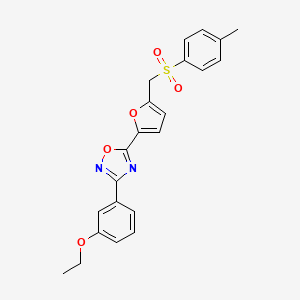 molecular formula C22H20N2O5S B2925922 3-(3-乙氧基苯基)-5-(5-(甲苯磺酰甲基)呋喃-2-基)-1,2,4-恶二唑 CAS No. 1207011-21-9