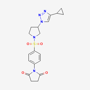 molecular formula C19H21N5O4S B2925931 1-(4-((3-(4-环丙基-1H-1,2,3-三唑-1-基)吡咯烷-1-基)磺酰基)苯基)吡咯烷-2,5-二酮 CAS No. 2034613-62-0