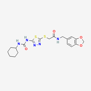 molecular formula C19H23N5O4S2 B2925947 N-(benzo[d][1,3]dioxol-5-ylmethyl)-2-((5-(3-cyclohexylureido)-1,3,4-thiadiazol-2-yl)thio)acetamide CAS No. 898461-96-6
